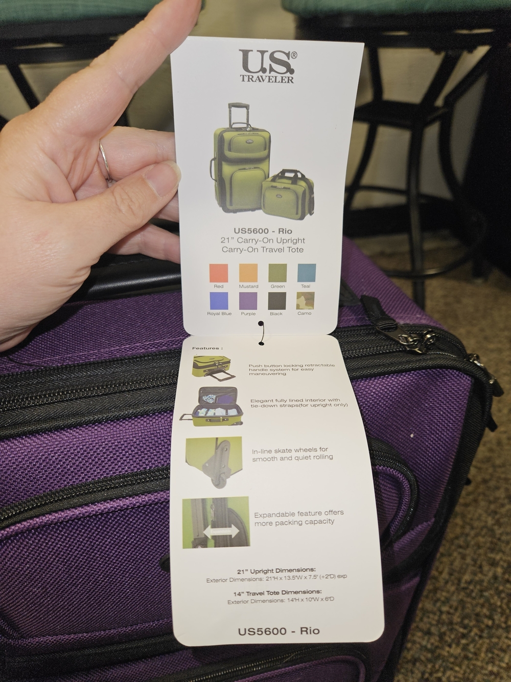 U.S. Traveler US5600 Rio 21" Carry-On Upright Carry-On Travel Tote NWT Purple - Picture 9 of 12